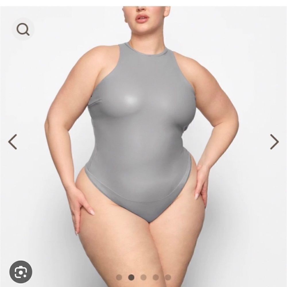 Skims Faux Leather High Neck Thong bodysuit NWT